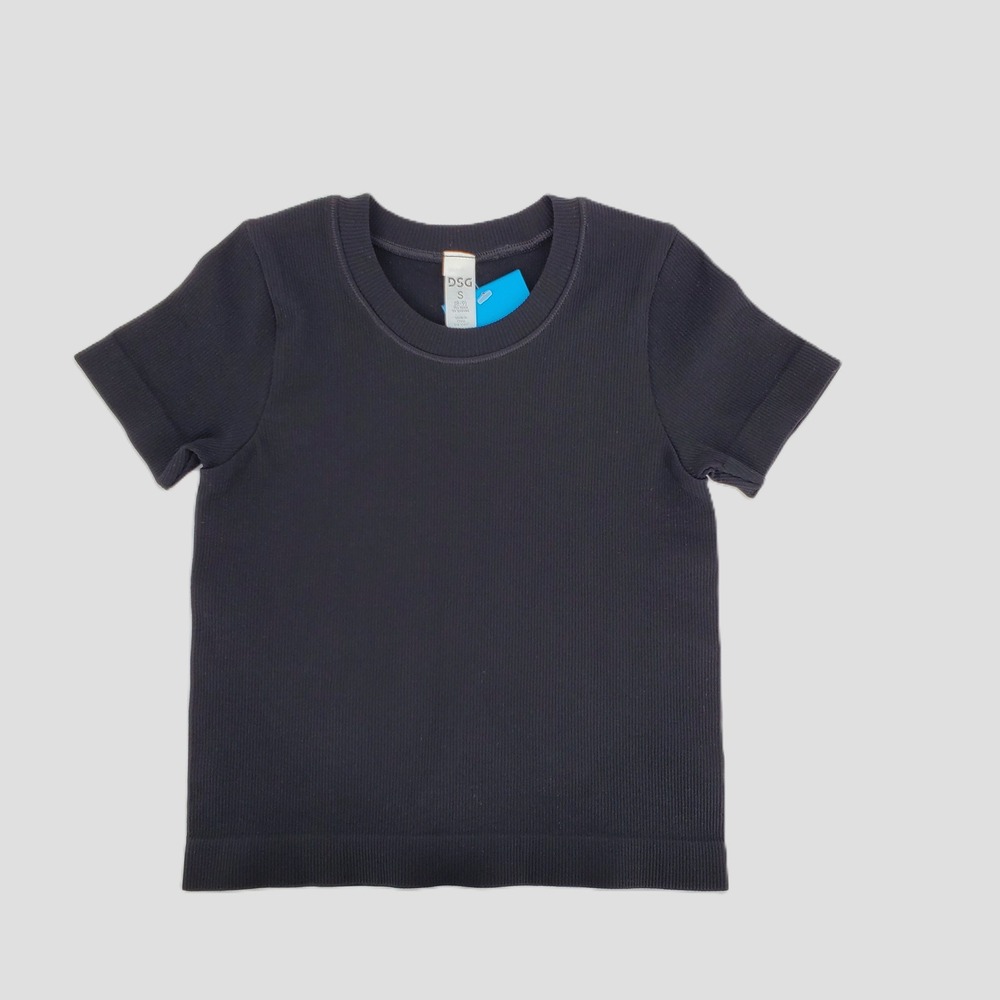 DSG Girls Small Momentum‎ Seamless Ribbed Top Pure Black Moisture Wicking